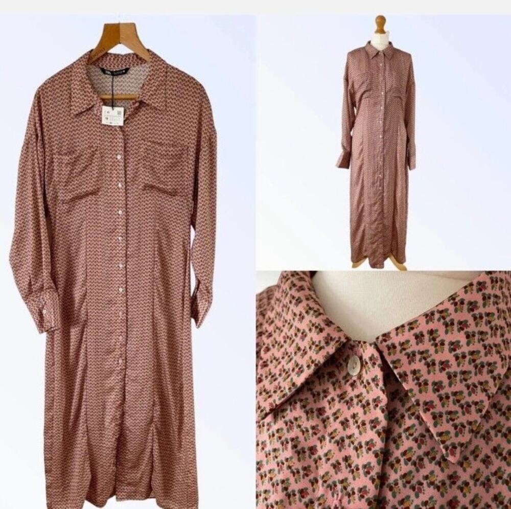: Zara New Floral Print Maxi Shirt Dress Button Down Long Sleeve XL NWT Boho